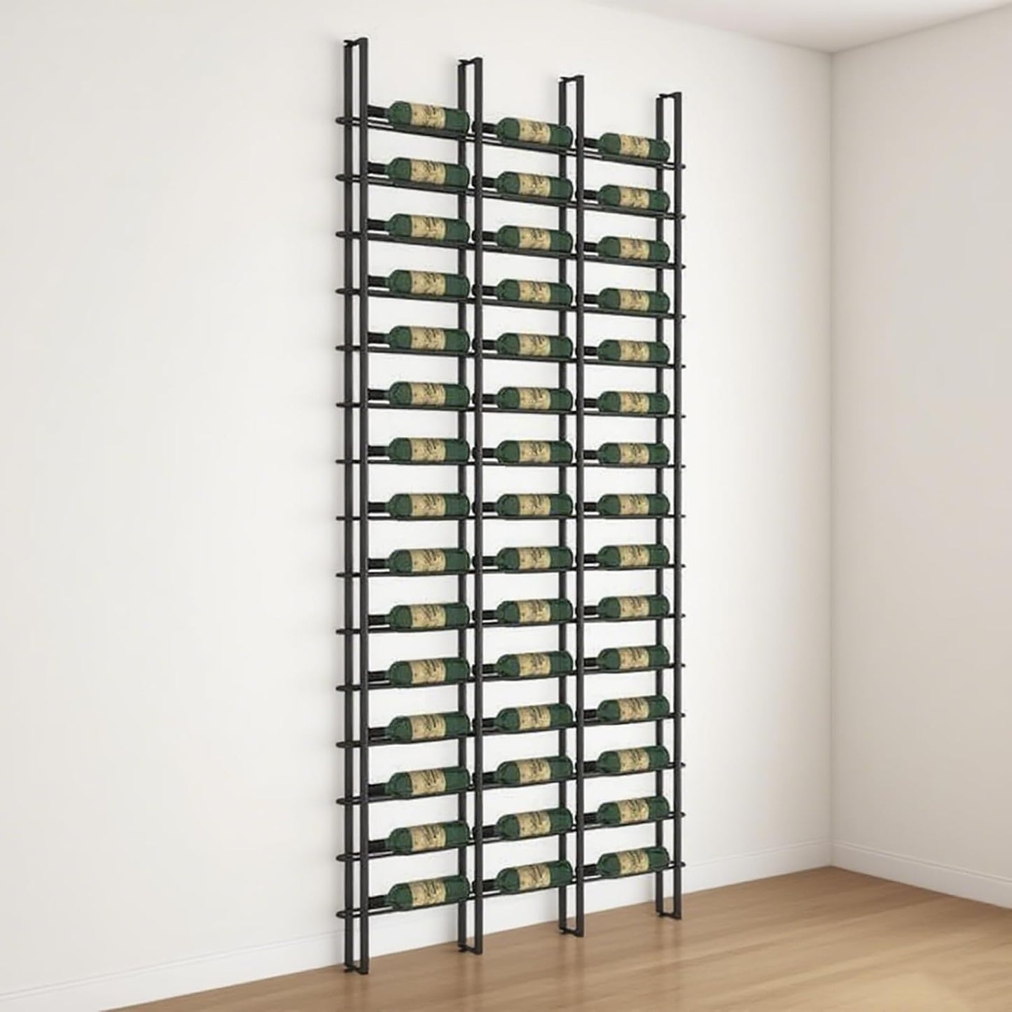 Wine Rack Freestanding Floor, 16 Tier 48 Bottle Capacity Display Holder, Black Industrial Wine Bottle Storage Shelves, for Any Bar, Wine Cellar, Kitchen, Dining Room (Black, 3 Column)