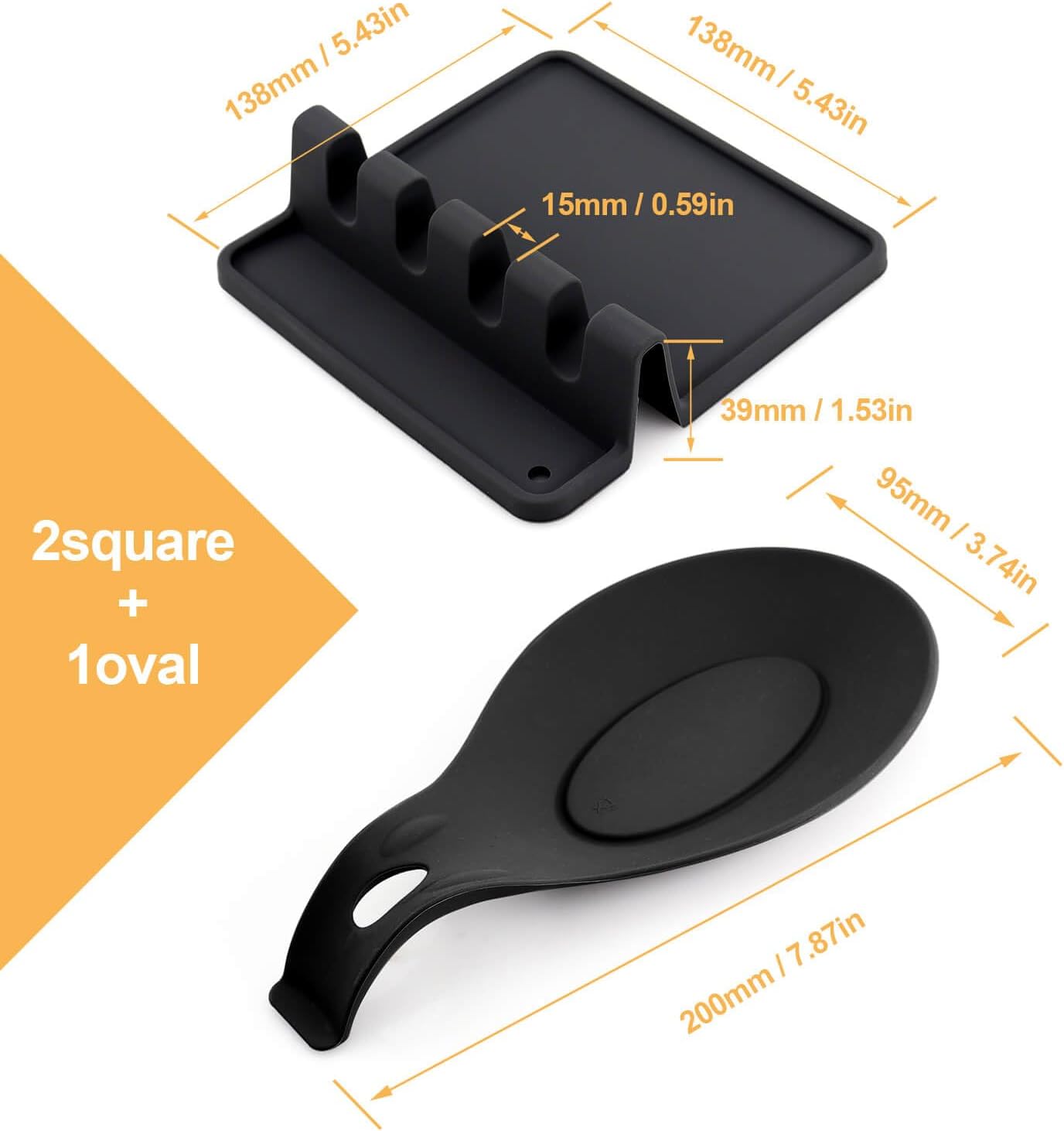 Kitchen Silicone Utensil Rest with Drip Pad-BPA-Free Heat-Resistant Spoon Rest for Stove Top - Spoon Rest for KitchenCounter - Kitchen Gadgets &Grill Utensil Holder-Black 3 Pcs