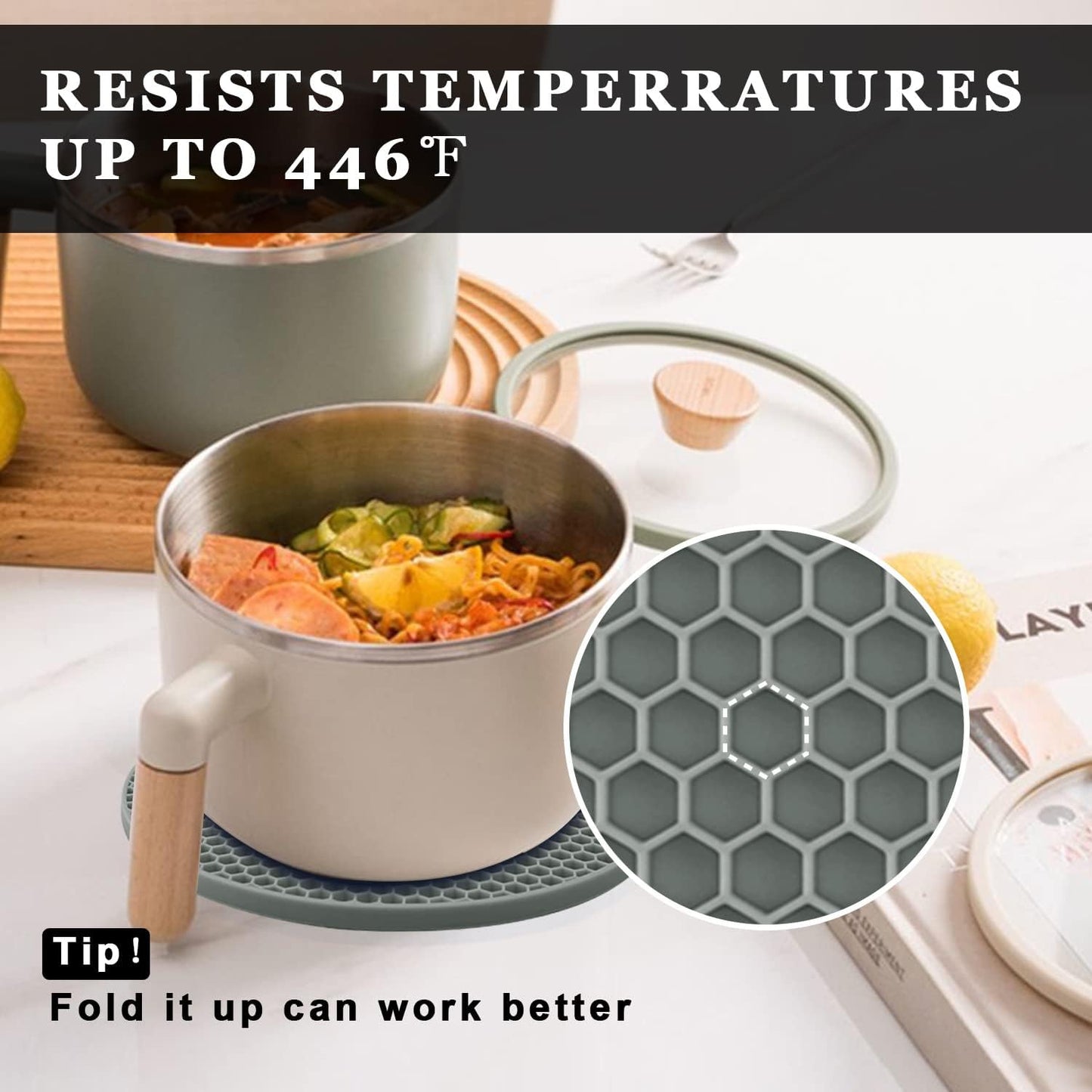 Silicone Trivet Mats, 2 Sizes 7 & 9 Inch Heat Resistant Silicone Hot Pads Pot Holders for Kitchen - Trivets for Hot Dishes, Multipurpose Non-Slip Heat Resistant Mat, Spoon Holder, Drying Mat(Gray)