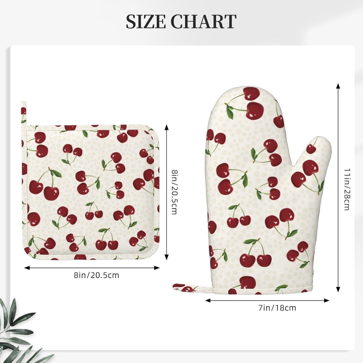 Cherry Berries Oven Mitts and Pot Holders Set of 4 Silicone Watercolor Cherries Kitchen Mitten Gloves and Non-Slip Potholders Set Heat Resistant Oven Gloves Hot Holders for Kitchen