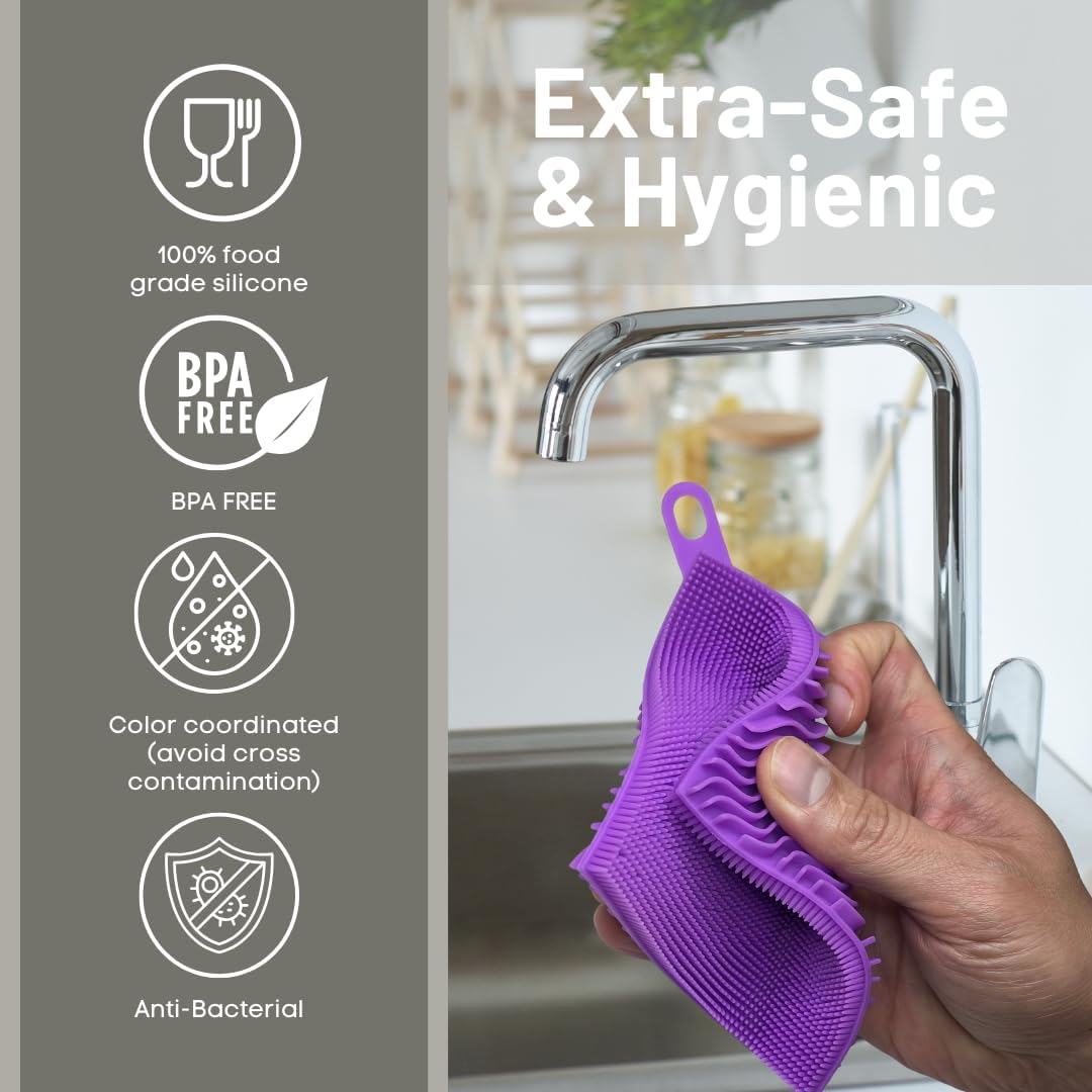 Silicone Dish Sponge Dish Scrubber (Oval and Square) - Dual-Sided, Food Grade Silicone Sponges for Dishes and Housecleaning 2-Pack