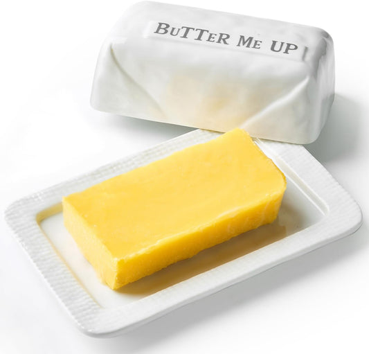 Butter Dish with Lid for Countertop, 7.2" x 4.7" Ceramic Butter Keeper Container, White Butter Holder Tray for East West Coast Butter Stick, Microwave & Dishwasher Safe