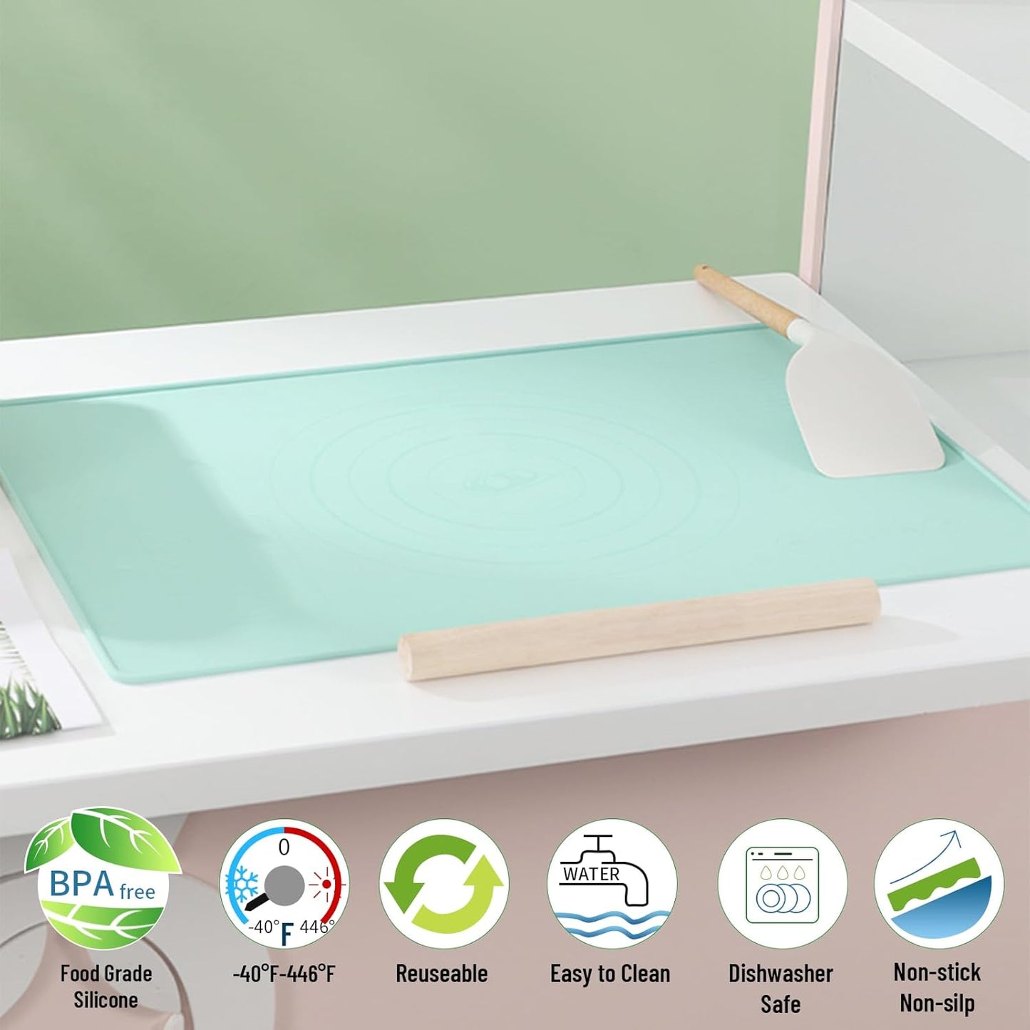 Silicone Baking Mat, 20"X28" Extra Large Non-stick Silicone Mat With High Edge, Food Grade Silicone Dough Rolling Mat For Making Cookies, Macarons, Multipurpose Mat, Countertop Mat, Placemat