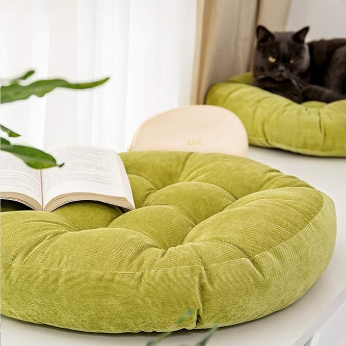 Tiita Round Cushion 22"x22" Floor Seat Pillows Meditation Pillow for Seating on Floor Windows Pad for Yoga Living Room Sofa Balcony Indoor Outdoor, Green
