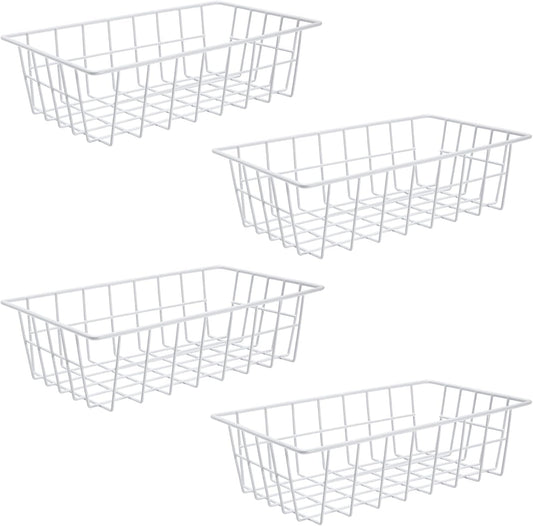 Orgneas Freezer Organizer Bins Metal Wire Storage Baskets for Upright Refrigerator Chest Freezer, Kitchen Pantry Storage and Organization for Fruit Vegetable Soda Cans Toys and Snacks, Set of 4