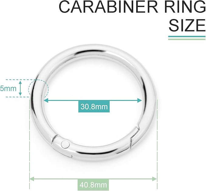 10Pack 1-1/4" Trigger Spring O Rings, Metal Round Carabiner Clip Snap Hook, Spring Keyring Buckles for Replacement Purse Strap, Paracord Lanyard Clips, Keychain Rings Hardware DIY Crafts Making
