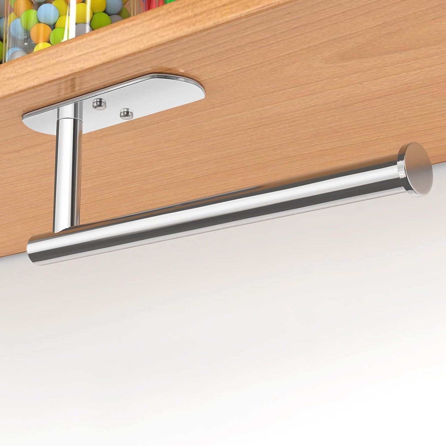 VAEHOLD Self Adhesive Paper Towel Holder Under Cabinet Mount, Wall Mounted Paper Towel Roll Holder for Kitchen, Bathroom, Wall - Stainless Steel (Bright Surface)