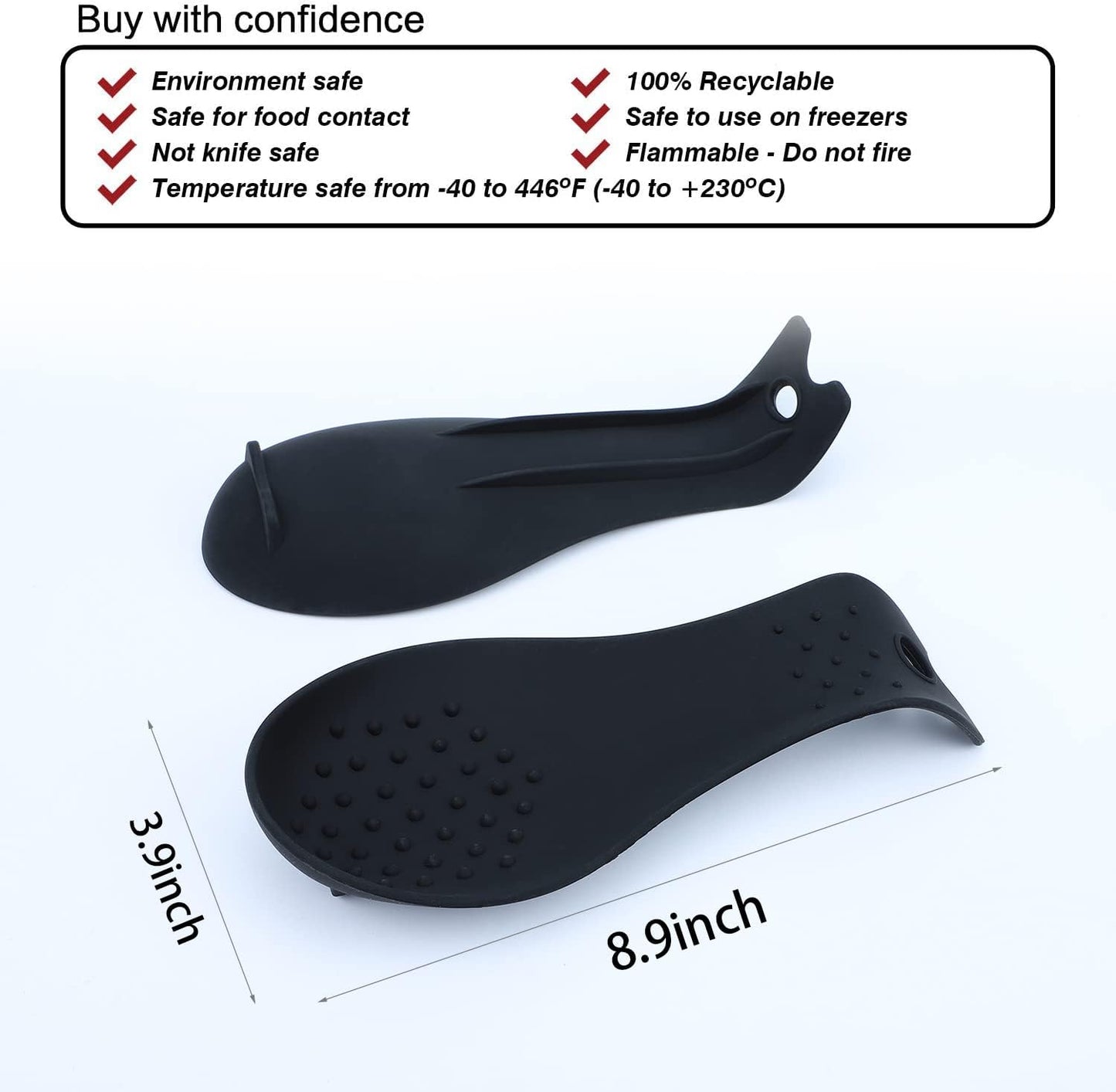 MSY BIGSUNNY Silicone Spoon Rest for Stove Top, Heat Resistant Spoon Rest, Cooking Utensils Holder for Kitchen Counter - (Set of 2, Black)