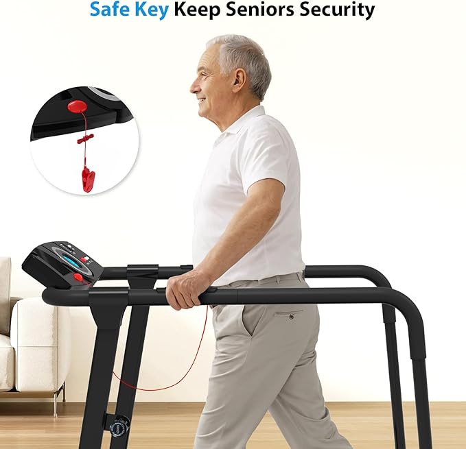 CIIHI Walking Treadmill for Senior - Foldable Senior Treadmill with 300 lbs Capacity and Long Handrails - Home Recovery Fitness Exercise Machine for Elder with Heart Rate Monitor