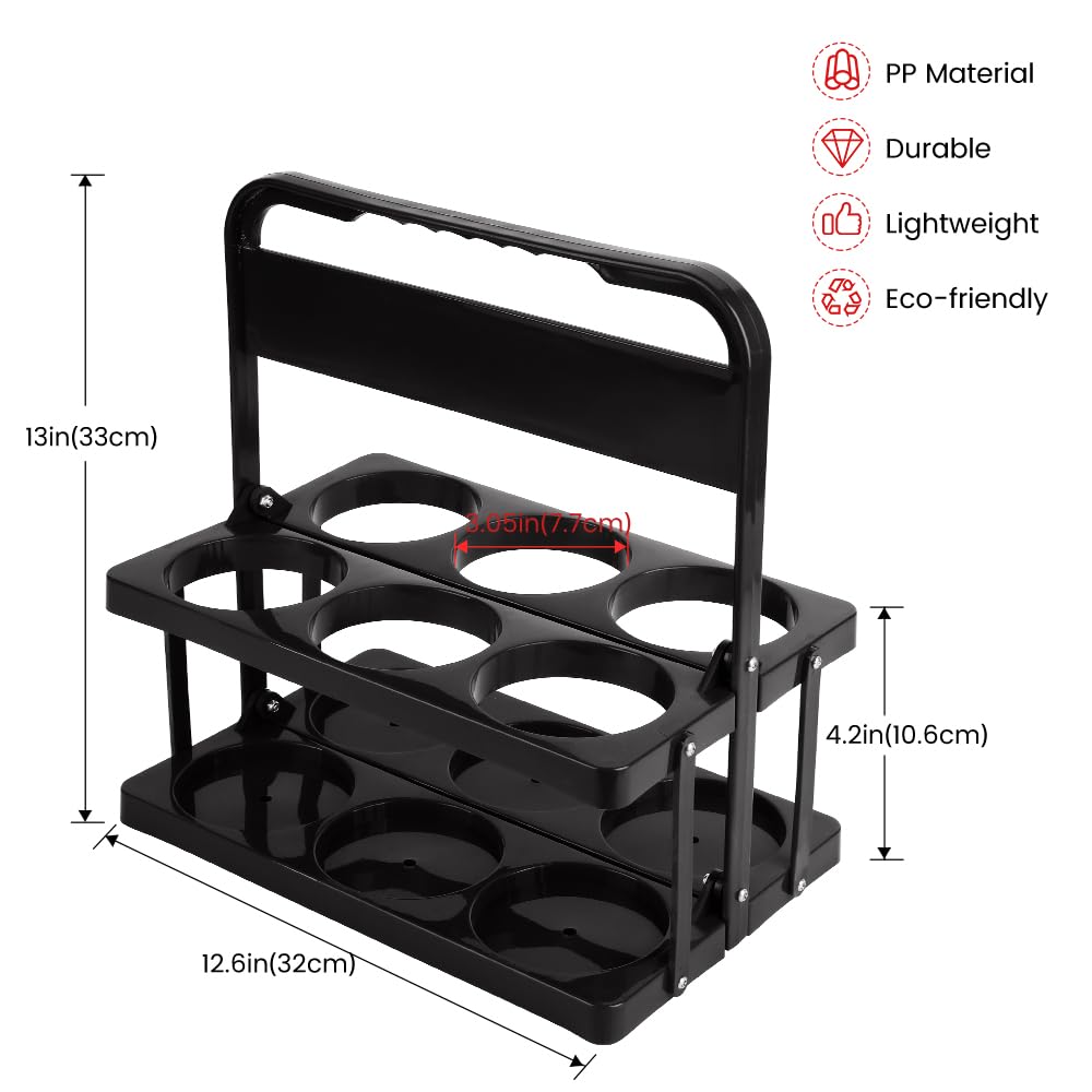 Bodaon 6 Cup Drink Carrier with Handle, Plastic Cup Carriers for Drinks, Drink Holder for Car, GrubHub/Eats Doordash Accessories, Portable Foldable Reusable Mobile, Use for Food Delivery Bag, Black