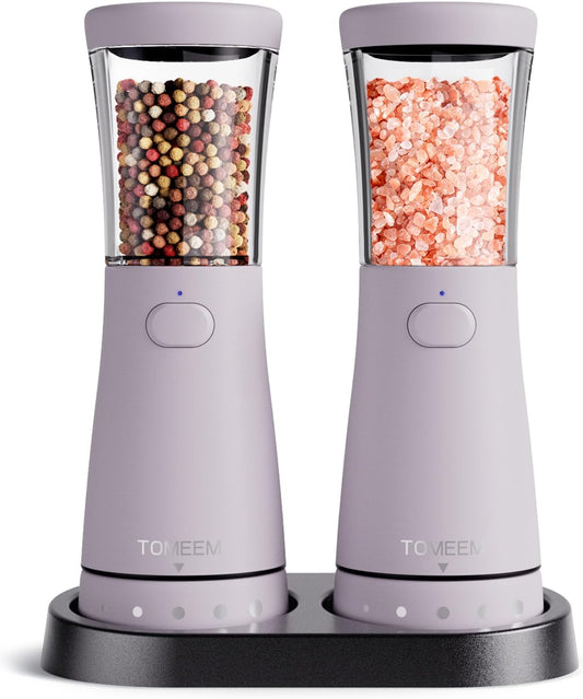 Electric Salt and Pepper Grinder Set with Storage Base, Stainless Steel Rechargeable Salt and Pepper Grinder Set with 4.5 oz Large Capacity, 1.8" Wide Mouth, Adjustable Coarseness, Ideal for Kitchen