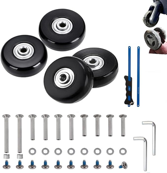 50mm 4PCS Luggage Suitcase Replacement Wheels and Hacksaw for Trolley Case Travel Bags Caster Inline Roller Skating Swivel Rubber Bearings Repair Kits With Axles 30mm&35mm&60mm