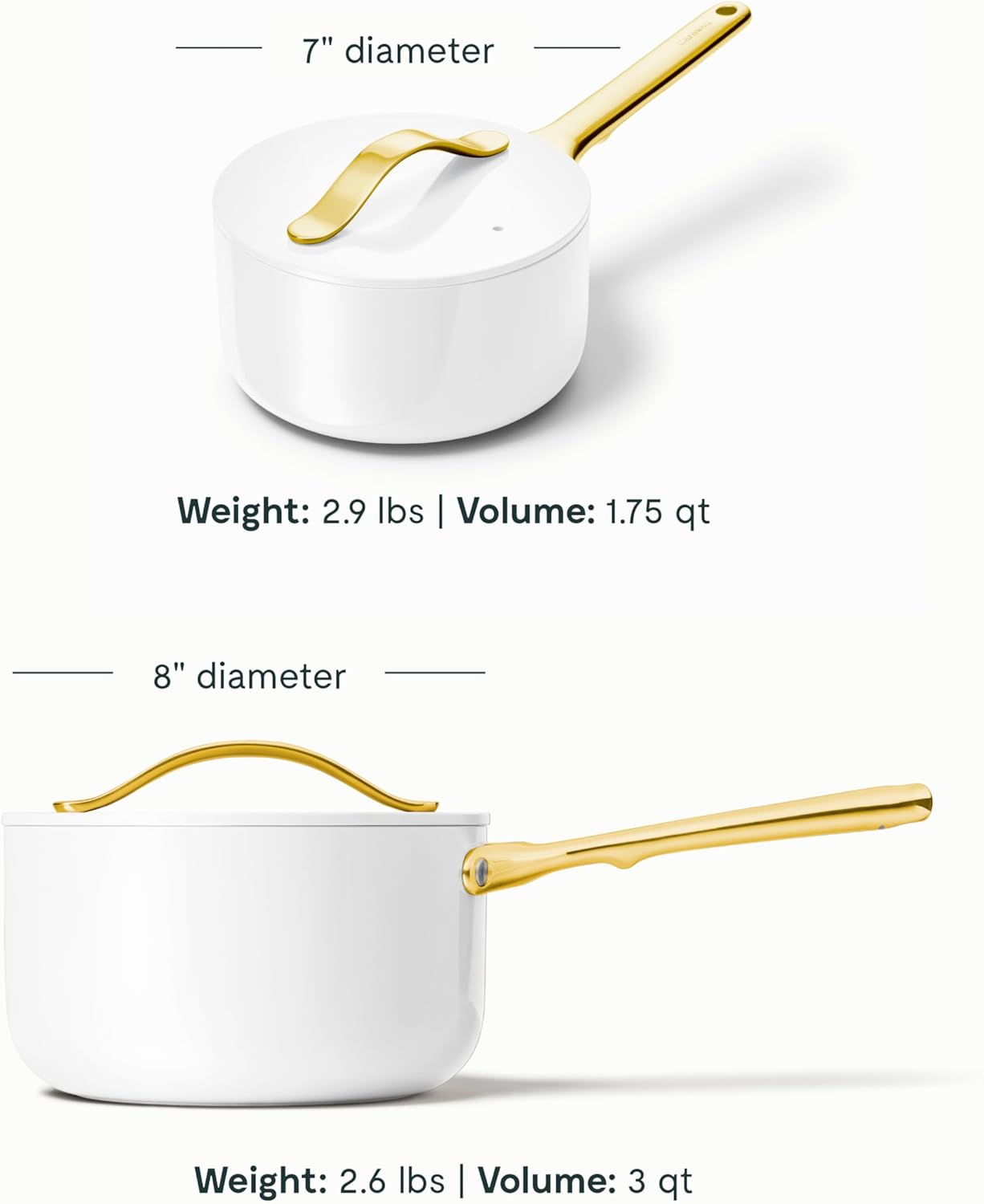 Caraway Nonstick Ceramic Sauce Pans with Lids (3 qt & 1.75 qt) - Non Toxic, PTFE & PFOA Free - Oven Safe & Compatible with All Stovetops (Gas, Electric & Induction) - White