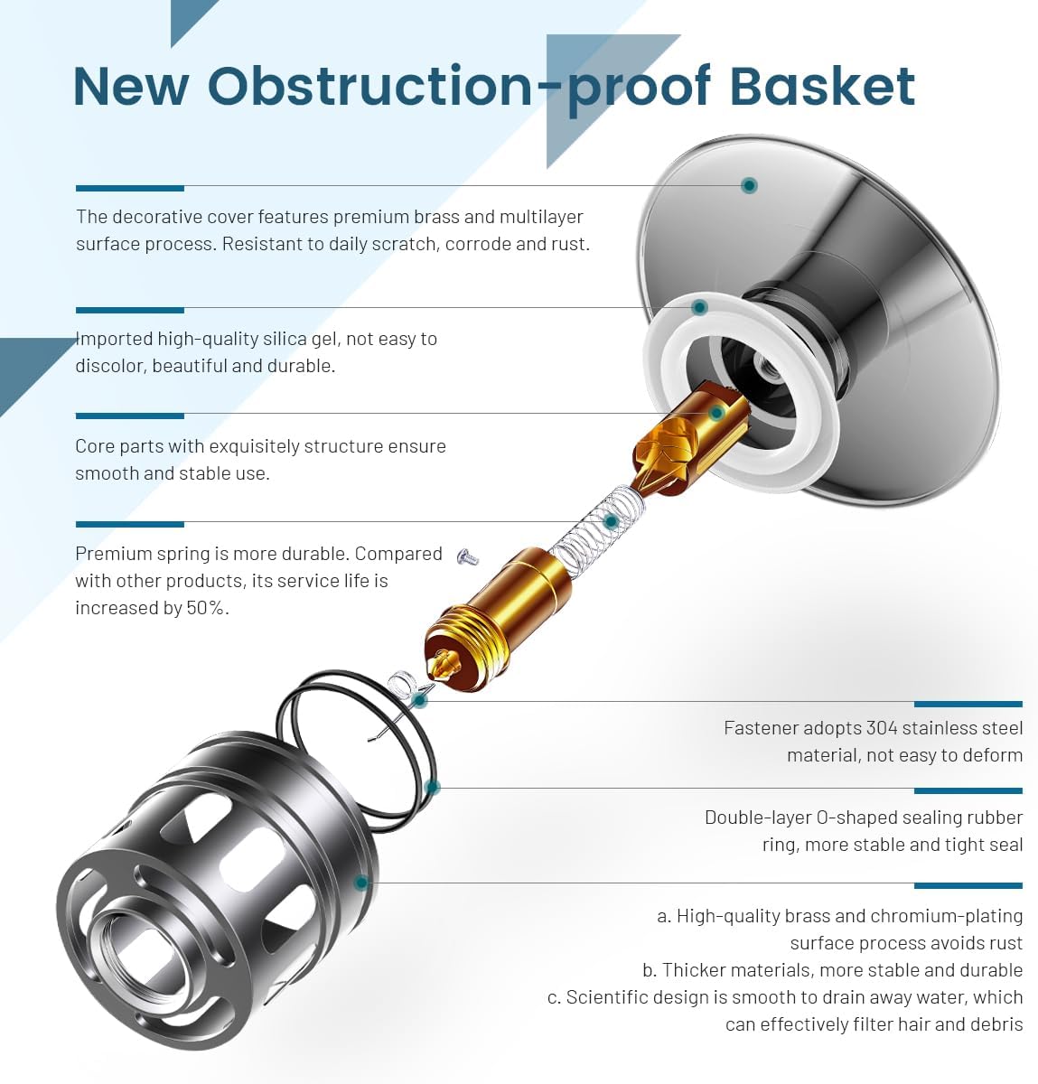 Bathroom Sink Drain with Overflow, Brushed Nickel Pop Up Drain 2 Pack, All Metal Bathroom Sink Stopper for Vanity Vessel Sink, Stainless Steel and Brass, RM083J-P2