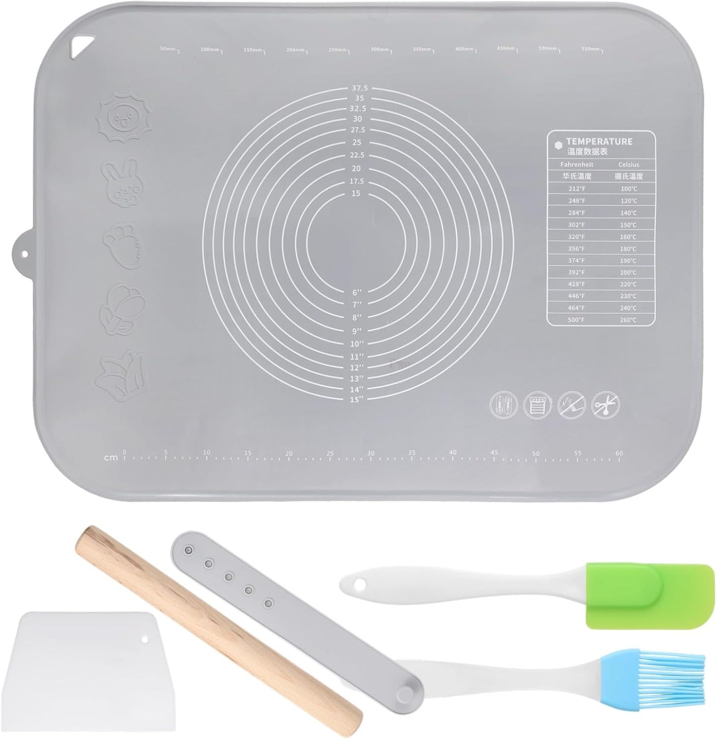 Large Silicone Baking Mat, 31.5×23.6" Non-stick Dough Rolling Mat with Measurements, Extra Thick Kneading Mat with Raised Edges, Heat-resistant Countertop Pastry Mat with Accessories
