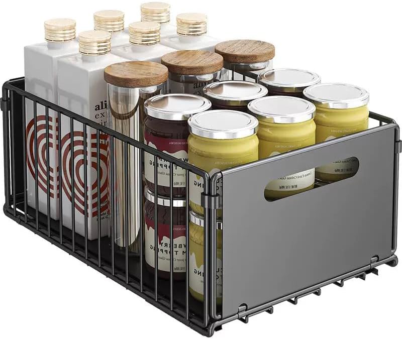 Under Sink Organizer with Adjustable Height, 2 Tier Pull Out Cabinet Design, Sliding Sink Shelf for Enhanced Storage Capacity, Counter Organizer Storage for Kitchen & Bathroom, Black, 1 Pack