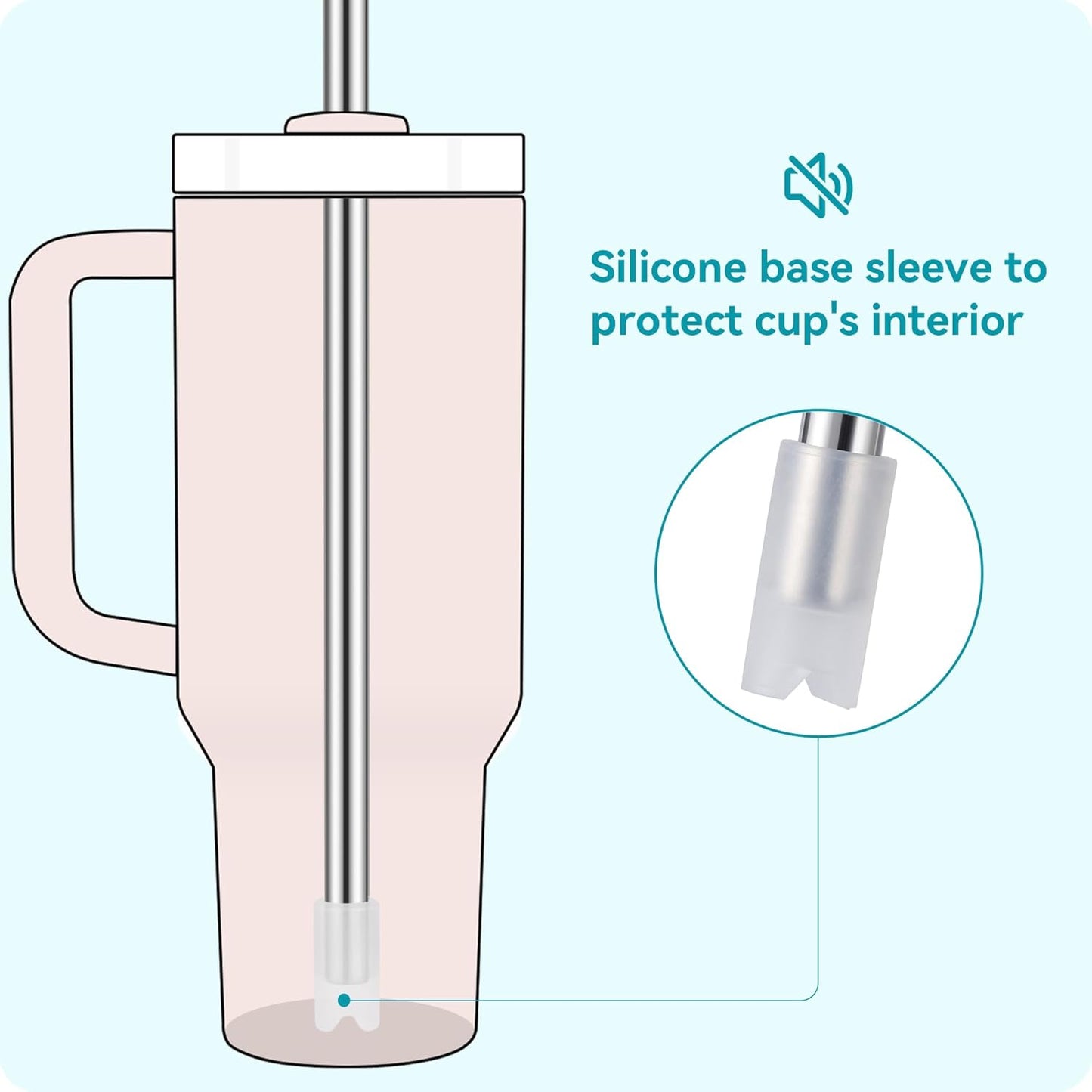 40 oz Straight Metal Straws for 40 oz Stanley Tumbler, 6 Pcs Stainless Steel Reusable Drinking Metal Straw with Colourful Silicone Tips,Straw for Glass Cups, BPA FREE