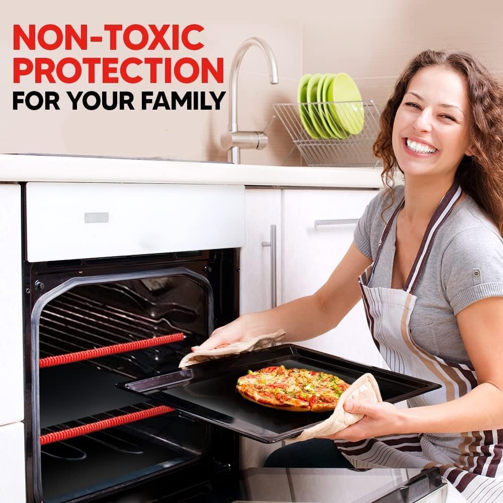 Oven Liners for Bottom of Oven Silver (2-pack) Bundled with Rack Shields (2-pack) - Large Mat for Bottom of Stove (17"x 25") and 14" Silicone Rack Protectors - Reusable & Heat Resistant