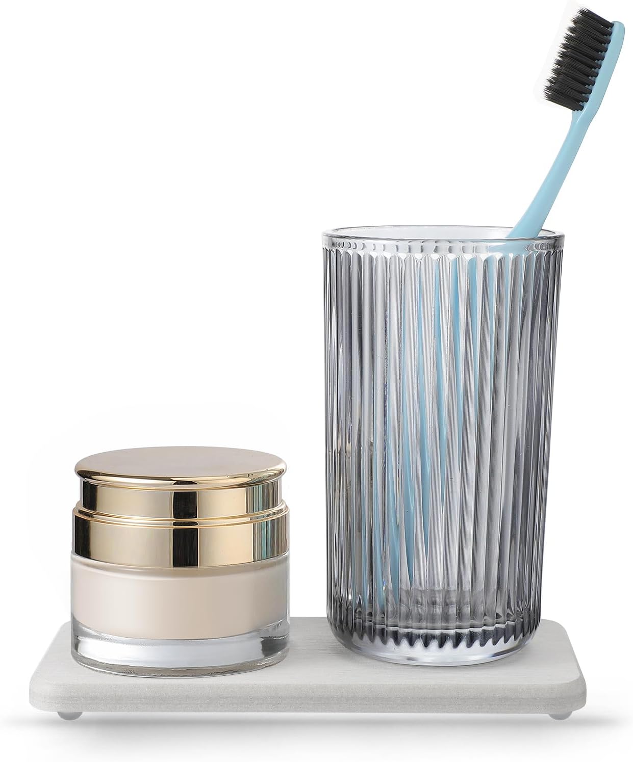 Water Absorbing Stone Tray for Sink | Quick Drying Diatomaceous Earth Coasters | Soap Dish Holder & Toothbrush Holder for Bathroom Counter | Hand Soap & Plant & Toiletries | Light Grey 1-Pack