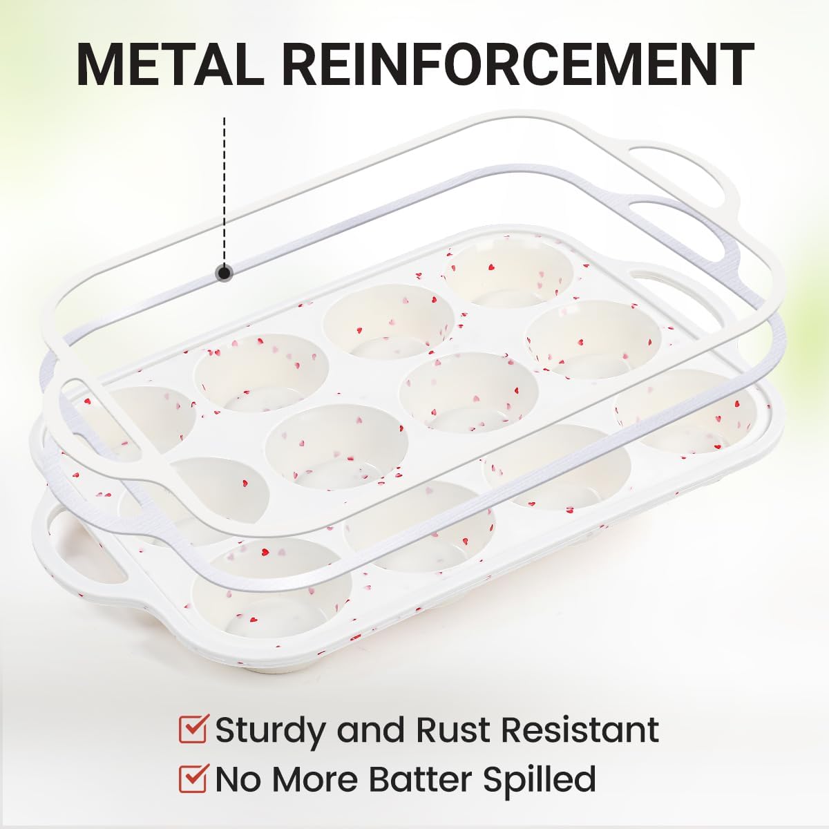 Silicone Muffin Pans for Baking, Metal Reinforced Frame Regular 24 Cups & Mini 12 Cups Cupcake Pan Nonstick Muffin Pan for Homemade Baking Easy to Handle