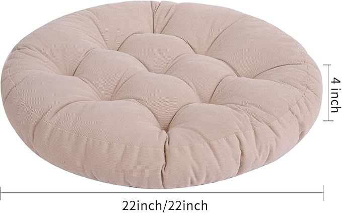 Tiita Floor Pillow Cushion, 22 inch Round Seat Cushion, Outdoor Floor Pad, Meditation Cushion for Yoga Living Room Sofa Balcony, Beige
