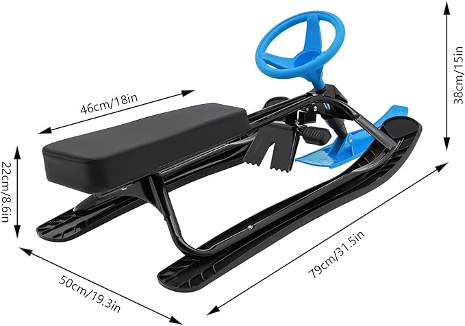 Snow Racer Sled for Kids, Dual Brakes Snowmobile Sled Ski with Steering Wheel, Snow Sledge for Skiing, Ice Skating, Sand Skating, Single Rider 45 x 20 x 15 inches