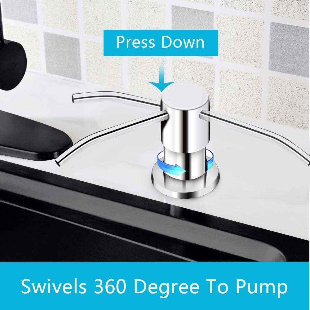 Soap Dispenser for Kitchen Sink, in Sink Soap Dispenser Pump, 47" Silicone Extension Tube Connect to The Soap Bottle Directly, Say Goodbye to Frequent Refills (Chrome)
