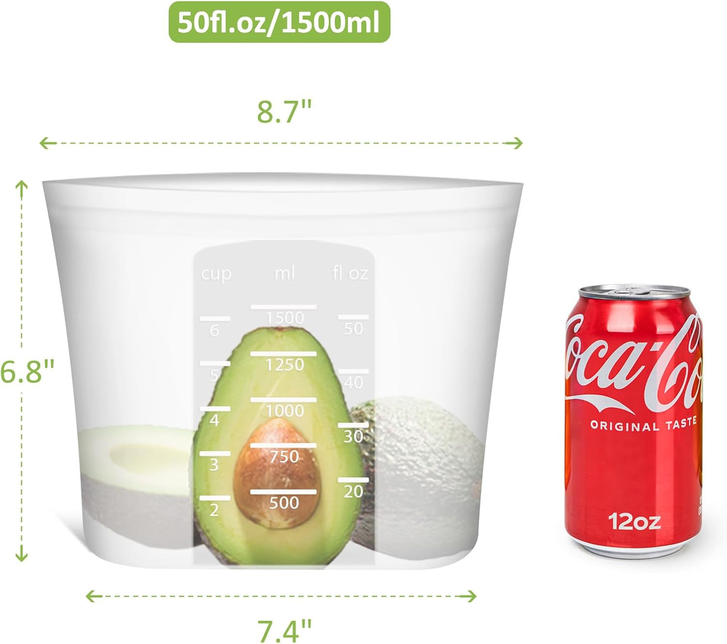 Large Reusable Food Bags 4 Pack, 1.5 Quart(50.7fl.oz) 100% Silicone Storage Bags Stand Up Zip Silicone Food Container, Freezer Microwave Oven Dishwasher Safe, Translucent