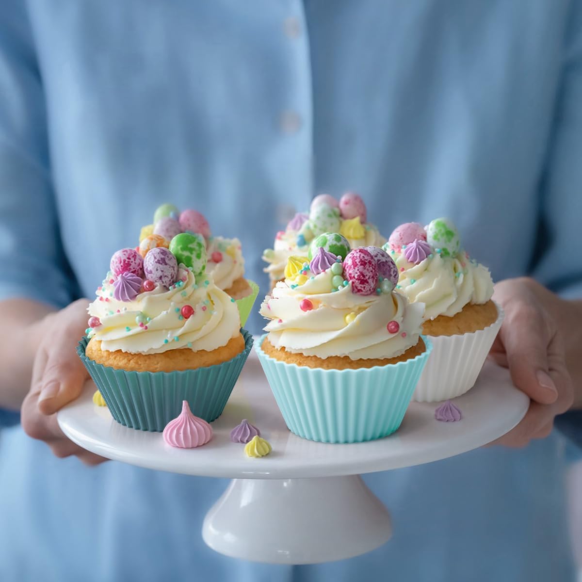 Silicone Muffin Cups Baking Cupcake Liners Square Non-stick Cake Molds Bento Lunch Box Dividers