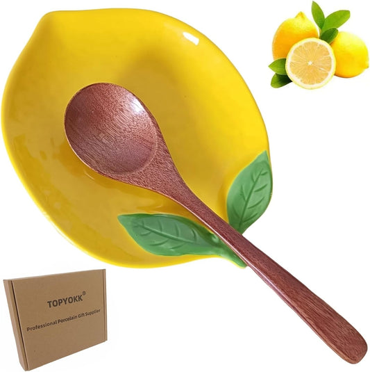 Cute Ceramic Spoon Rest & Holder for Stove Top, Lemon Shaped Coffee & kitchen Spoon Rest & Holder for Kitchen Counter, Stove & Cooking Spoon Holder for Ladle & Utensil & Spatula & Tong Rest (Yellow)