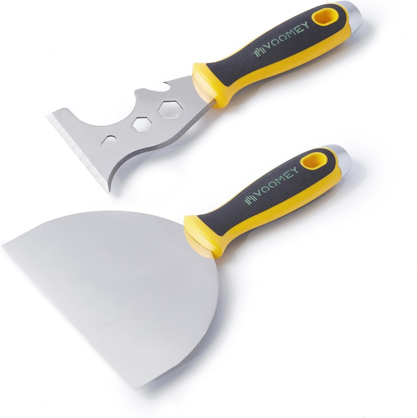 Voomey 12 In 1 Putty Knife Scraper, 6-Inch Stainless Steel Paint Scraper, Drywall Taping Knife 2 Pack, Paint Scraper Tool for Repairing Old Walls, Cleaning Paint Roller Covers, Applying Putty