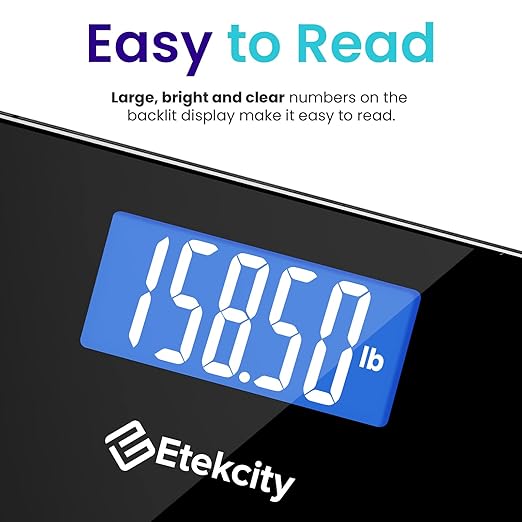 Etekcity Bathroom Scale for Body Weight, Highly Accurate Digital Electronic Weighing Machine for People, LCD Display, Large Size, 6mm Tempered Glass for Safe Home Use, Batteries Included, 400 lbs