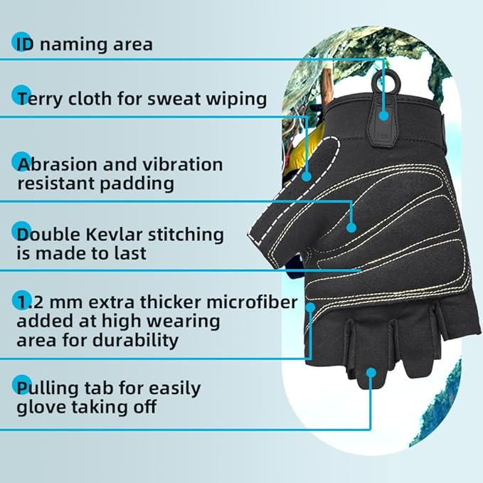 Seibertron Full or Half Finger Padded Palm Lightweight Breathable Climbing Rope Gloves for Climbers, Rock Climbing, Rescue, Adventure, Sailing, Kayaking, Outdoor Sports