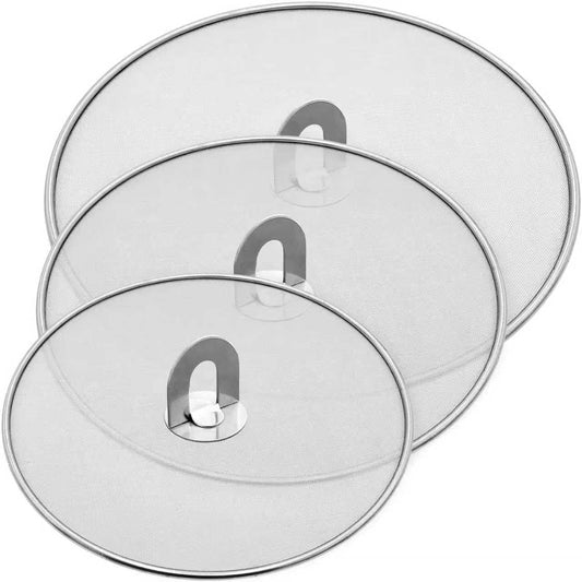 Splatter Screen for Cooking - Stainless Steel Grease Splatter Guard for Frying Pan with Foldable Knob, As a Strainer Set of 3(10", 11.5", 13"), Dishwasher Safe