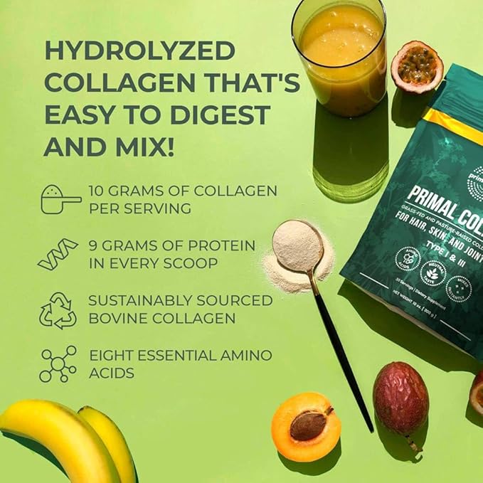 Primal Harvest Collagen Powder for Women or Men Primal Collagen Peptides Powder Type I & III, 10 Oz Collagen Protein Powder for Hair, Skin, Nails (Two Pack, Unflavored)
