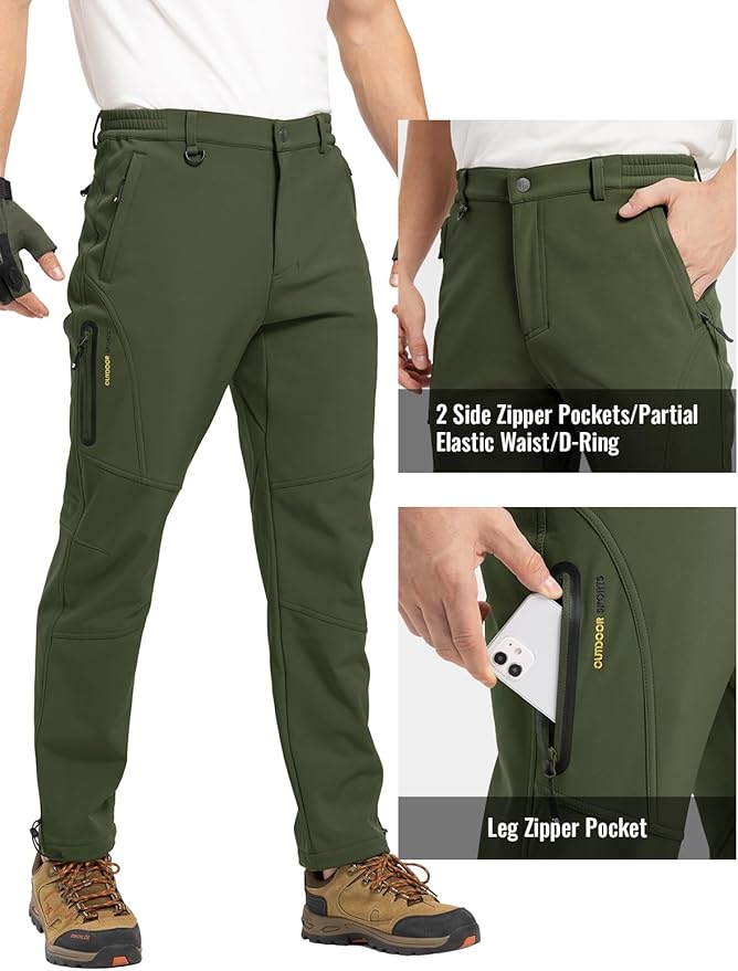 Rdruko Men's Snow Pants Waterproof Insulated Winter Hiking Pants Snowboard Fleece Lined Softshell Ski Pants