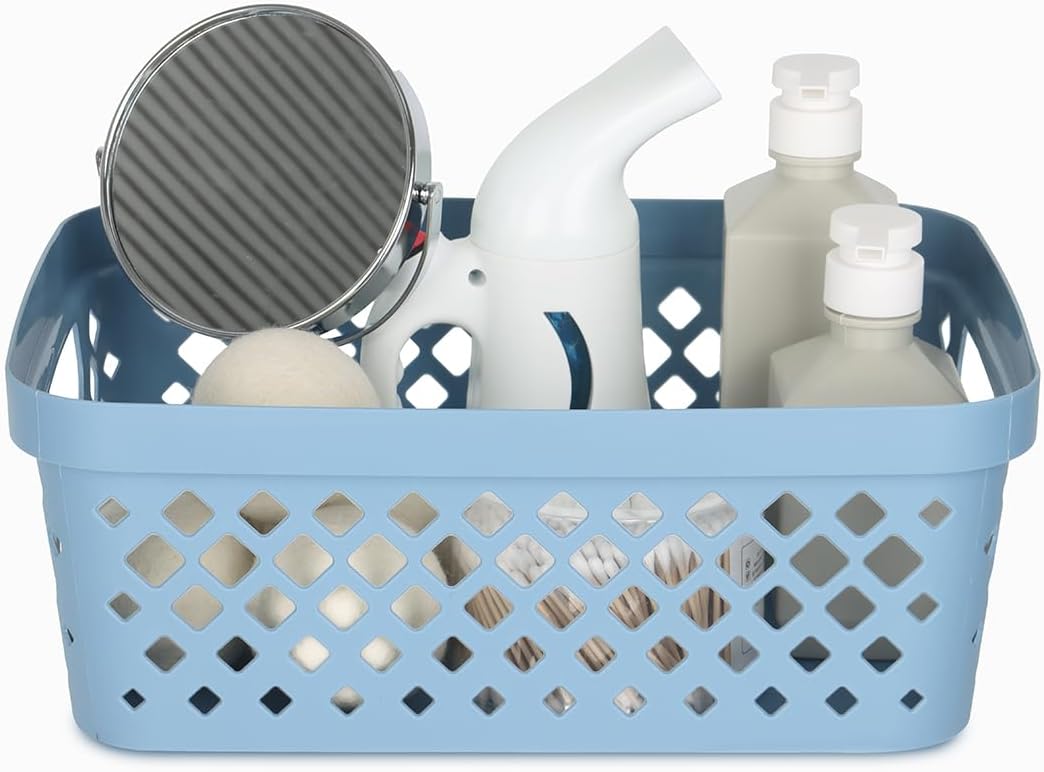 Glad Plastic Storage Basket Set, Value Pack of 6 | Open Storage Bins for Shelves, Bathroom, Pantry, Closet | Nesting Organizer Boxes with Handles, 2 Gallon, Marina Blue