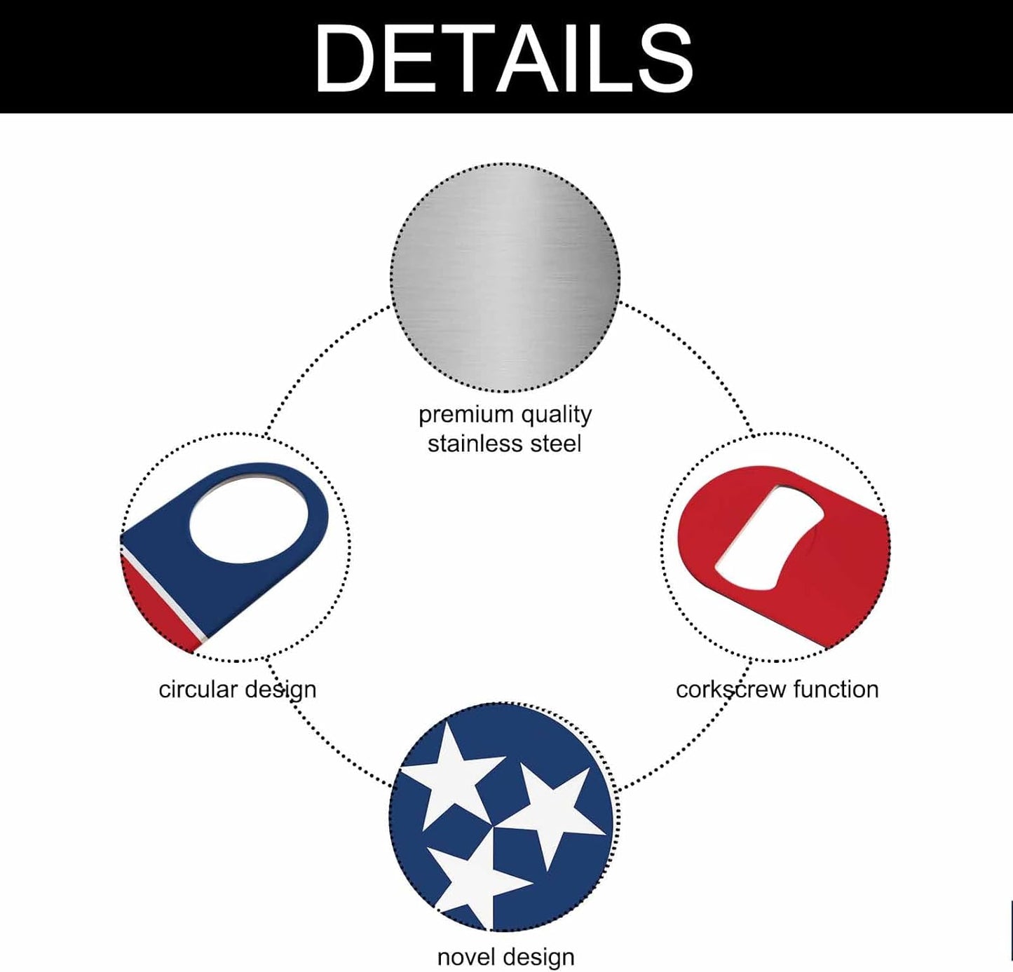 State of Tennessee Flag Stainless Steel Bottle Opener National Unity Red Blue White Stars Flat Beer Bottle Opener Keychain for Home Kitchen Bar Restaurant Party Birthday Gift