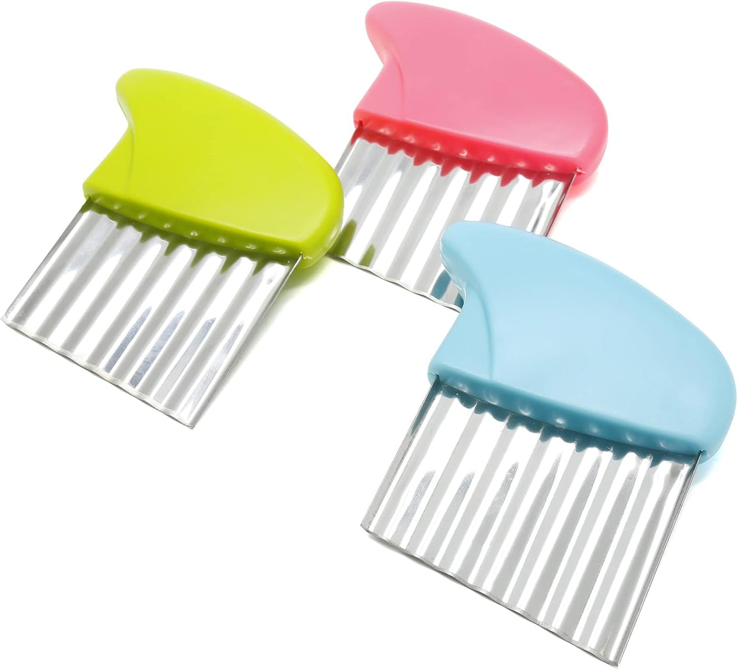 Luomorgo Stainless Steel Crinkle Cutter Knife Set, 1 Fork Slicing Helper & 3 Potato Carrot Wavy Knife French Fry Slicer Vegetable Wavy Chopper