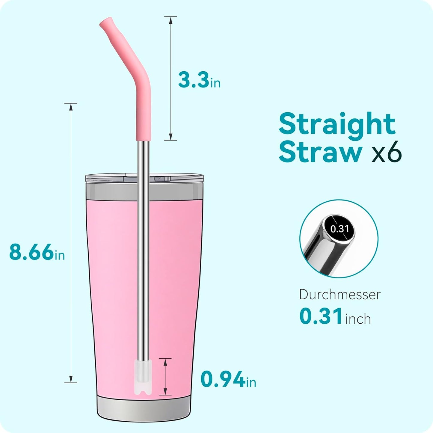 6 Pcs Reusable Metal Straws, Stainless Steel Straws with Silicone Tip for 20 oz Tumbler, Long Drinking Replacement Straw for YETI, STANLEY, US Acrylio, BJPKPK, Simple Modern and so on