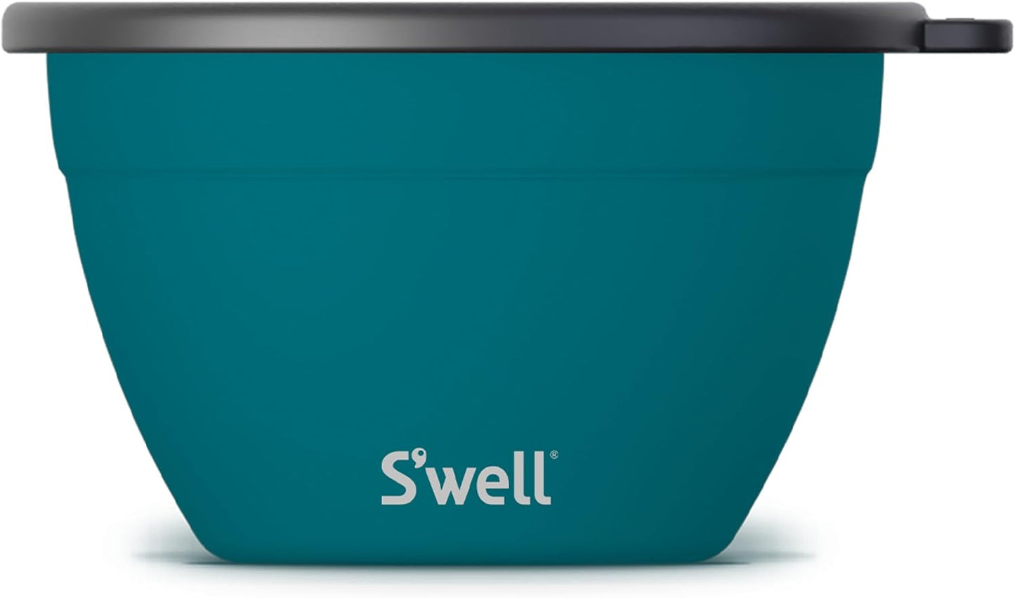 S'well Stainless Steel Salad Bowl Kit 64oz, Peacock Blue, Comes with 2oz Mini Canister and Removable Tray for Organization, Leakproof, Easy to Clean, Dishwasher Safe