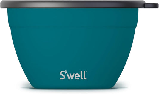 S'well Stainless Steel Salad Bowl Kit 64oz, Peacock Blue, Comes with 2oz Mini Canister and Removable Tray for Organization, Leakproof, Easy to Clean, Dishwasher Safe