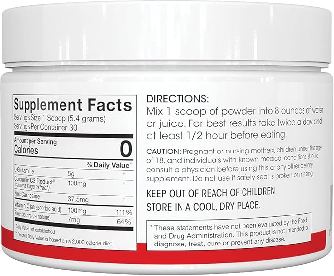 Silver Fern Gut Repair - Digestive Health Supplement Powder L-Glutamine, Curcumin, Zinc, Ascorbic Acid Blend