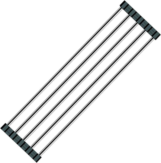 Ahyuan Roll up Dish Drying Rack Over The Sink Kitchen Roll up Sink Drying Rack Portable Dish Drainer Foldable Dish Drying Rack (Black, 17.8''X3.7'')