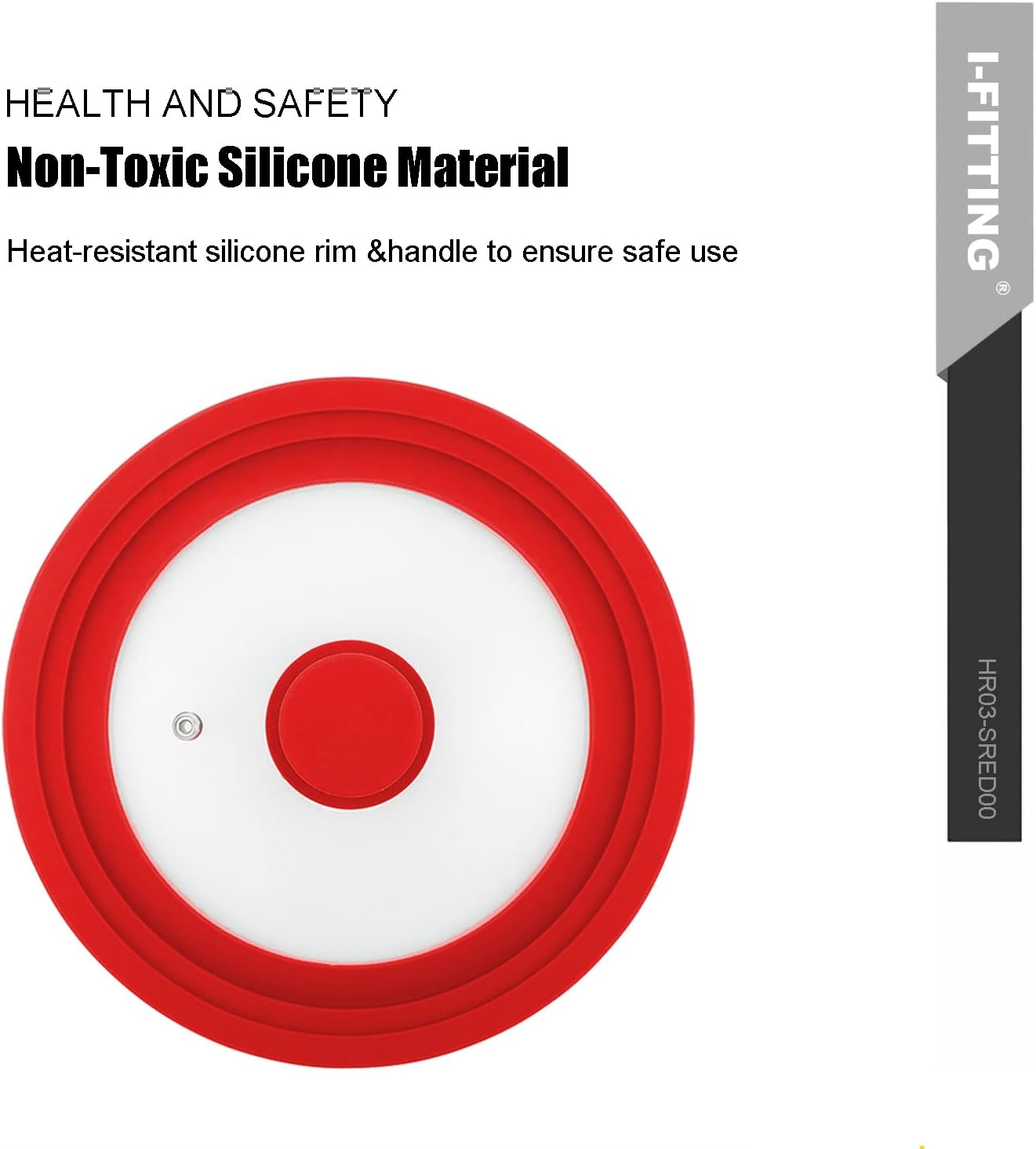 Universal Lid for Pot,Pan,Skillet Fits 8.5", 9.5,10 Cookware Silicon lid Dishwasher Safe, Replacement Lid Vented Tempered Glass with Heat Resistant Silicone Rim By HR Huare Technology, Red,1 Pack