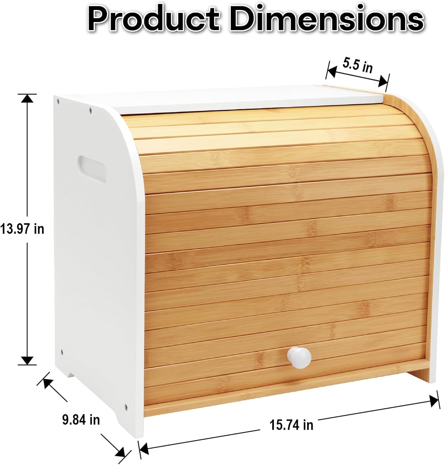 Bread Box for Kitchen Countertop, Double Layer Bamboo Bread Storage Container for Homemade Bread, Roll Top Bread Box with 3 Adjustable Height for Kitchen Counter, White Breadbox Organizer