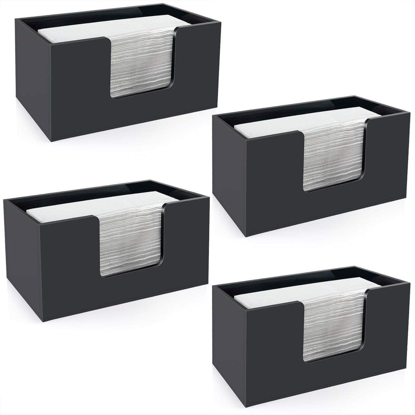 4Pack Paper Towel Holder Countertop, Acrylic Bathroom Paper Towel Holder, Black Napkin Holder for Kitchen, Countertop Multifold Z-fold C-fold,Trifold Paper Hand Towel Dispenser for Bathroom Toilet (4)
