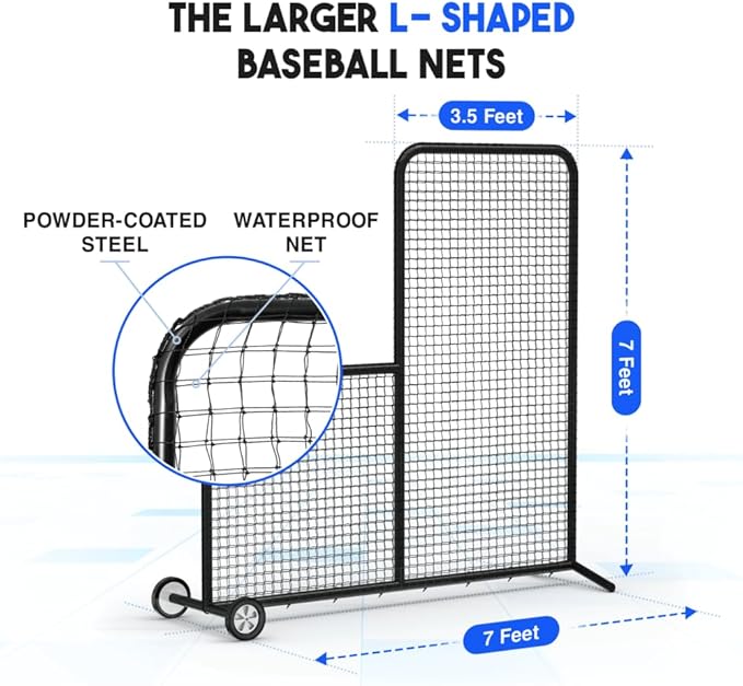 Yes4All Portable L-Screen Baseball 7x7ft with 2 Baseballs, Rubber Wheels - L Screen Baseball for Batting Cage, Protective Pitching Screen Net Double Layers, Carry Bag Included