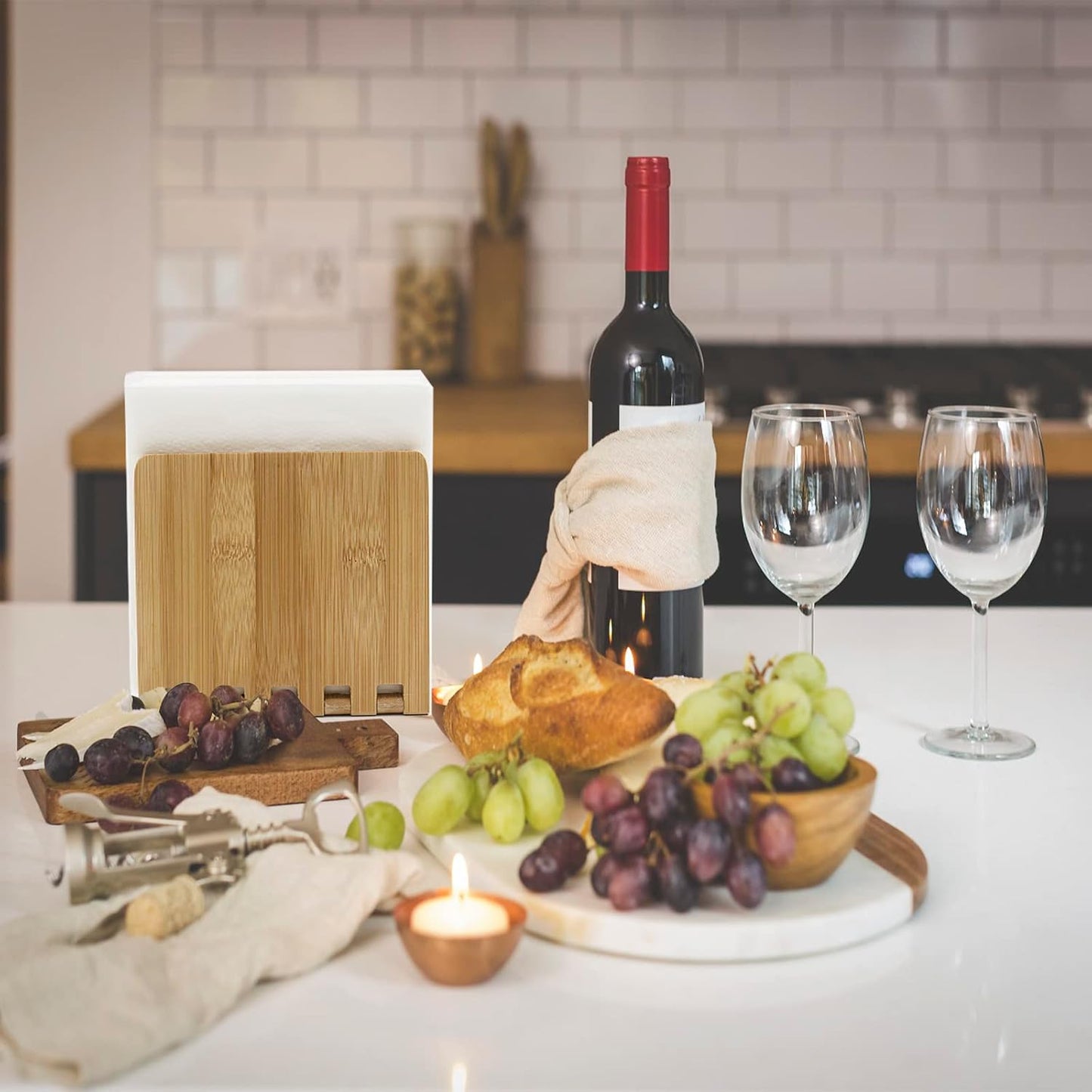 Bamboo Napkin Holder, Adjustable Wood Storage Rack for Dining Room, Picnic, Kitchen Table Indoor Outdoor - Dispenser for Table (Original))