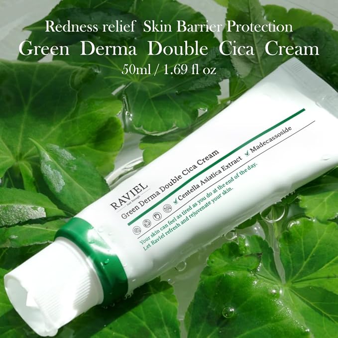 RAVIEL] Green Derma Double Cica Cream – Calming & Hydrating Moisturizer for Redness-Prone Skin and Barrier Support, Korean Skincare for All Skin Types, 50ml 1.7 fl oz